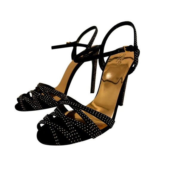 Gucci Black Suede Le Fleur Studded Sandals - Picture 1 of 5